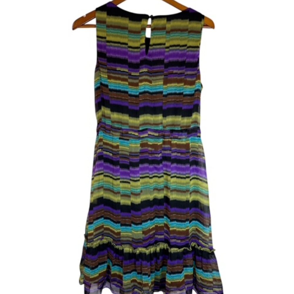 AGB Purple Geometric Print Sleeveless Ruffle Flowy Dress  Knee Length SZ 10 - Picture 2 of 13